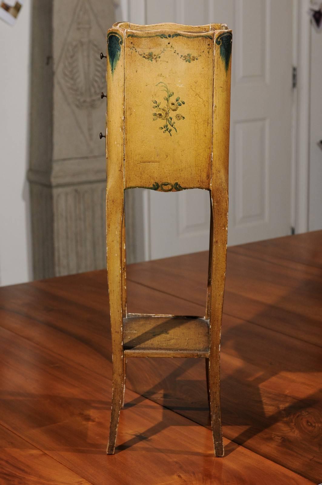 Italian 19th Century Nightstand Table with Painted Decor, Drawers and Low Shelf 3