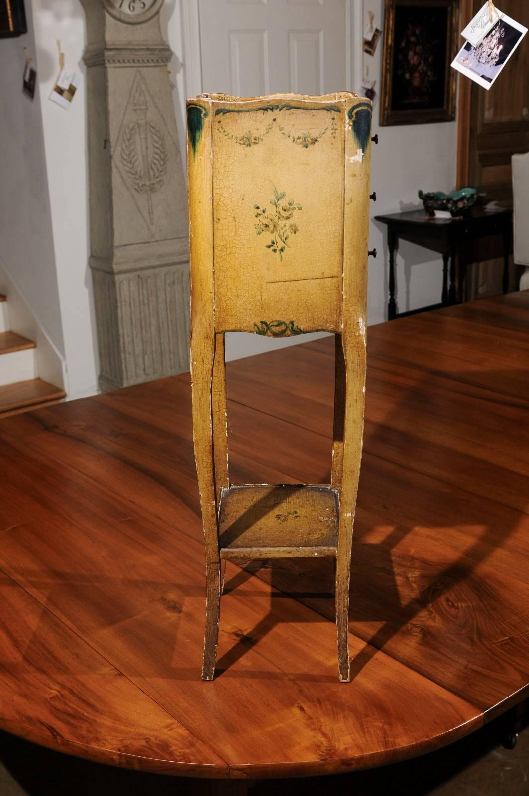 Italian 19th Century Nightstand Table with Painted Decor, Drawers and Low Shelf 5