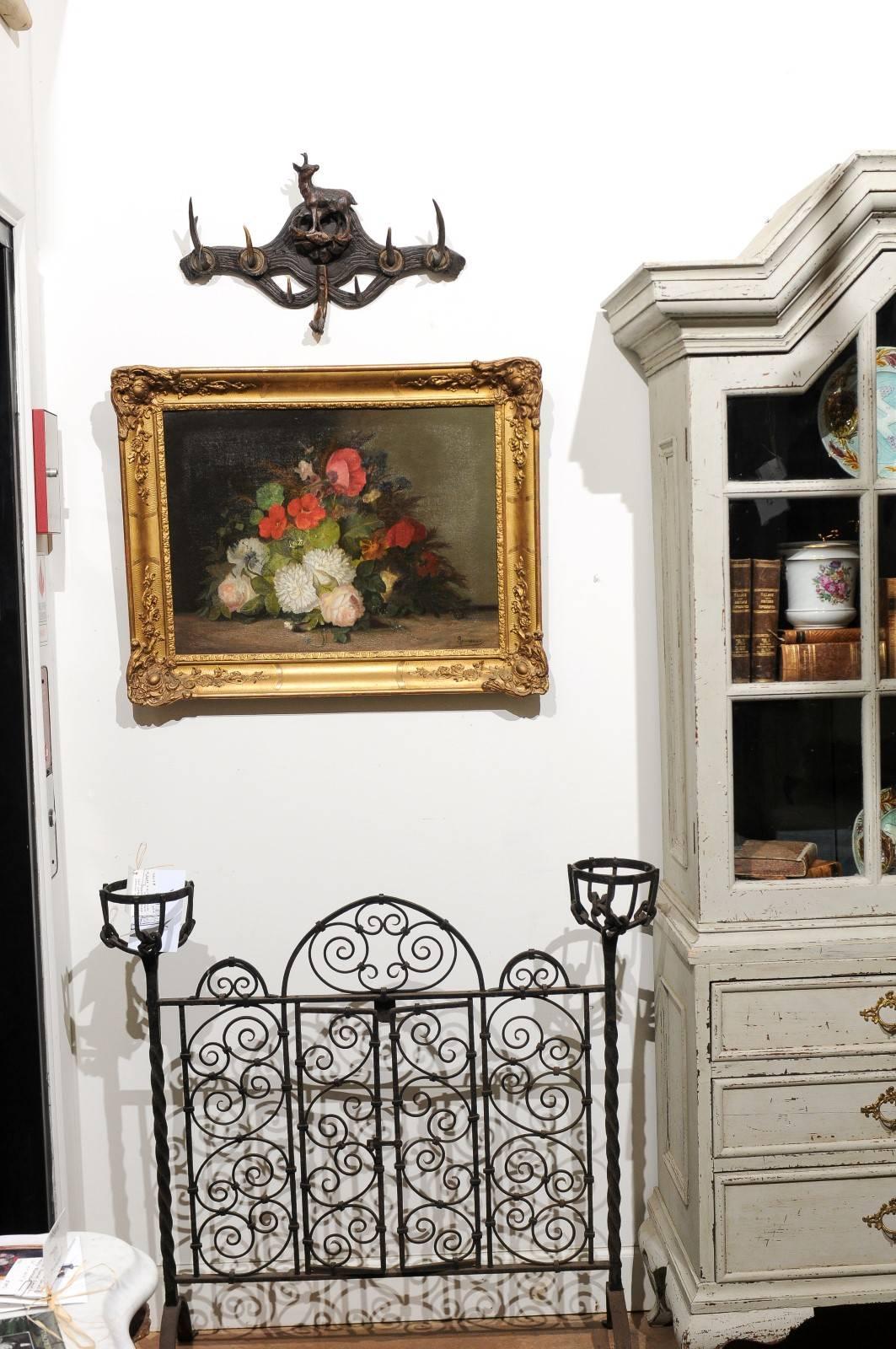 19th Century French Floral Painting Signed Philippe Rousseau in Giltwood Frame In Good Condition In Atlanta, GA