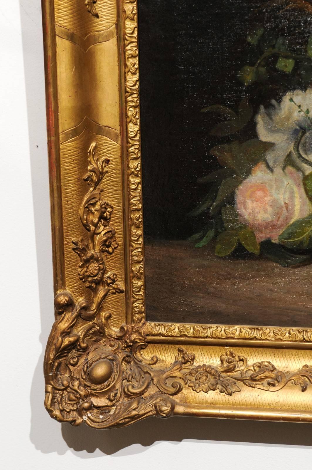 19th Century French Floral Painting Signed Philippe Rousseau in Giltwood Frame 6
