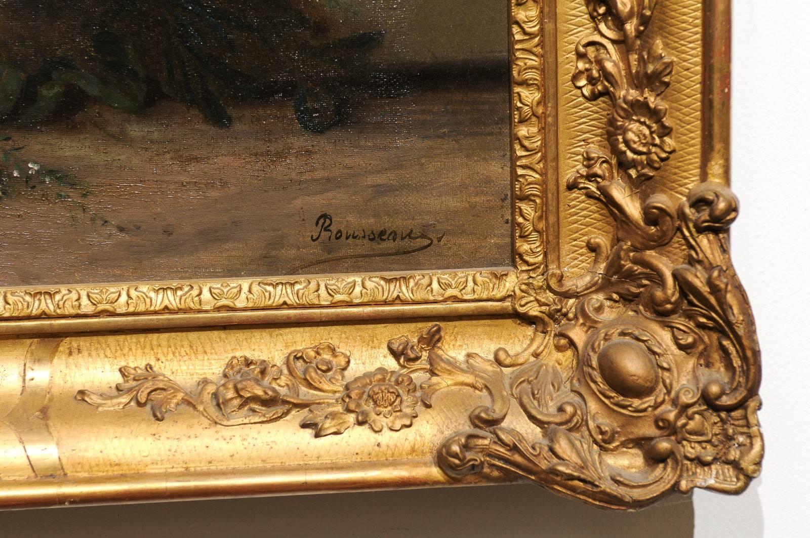 19th Century French Floral Painting Signed Philippe Rousseau in Giltwood Frame 3