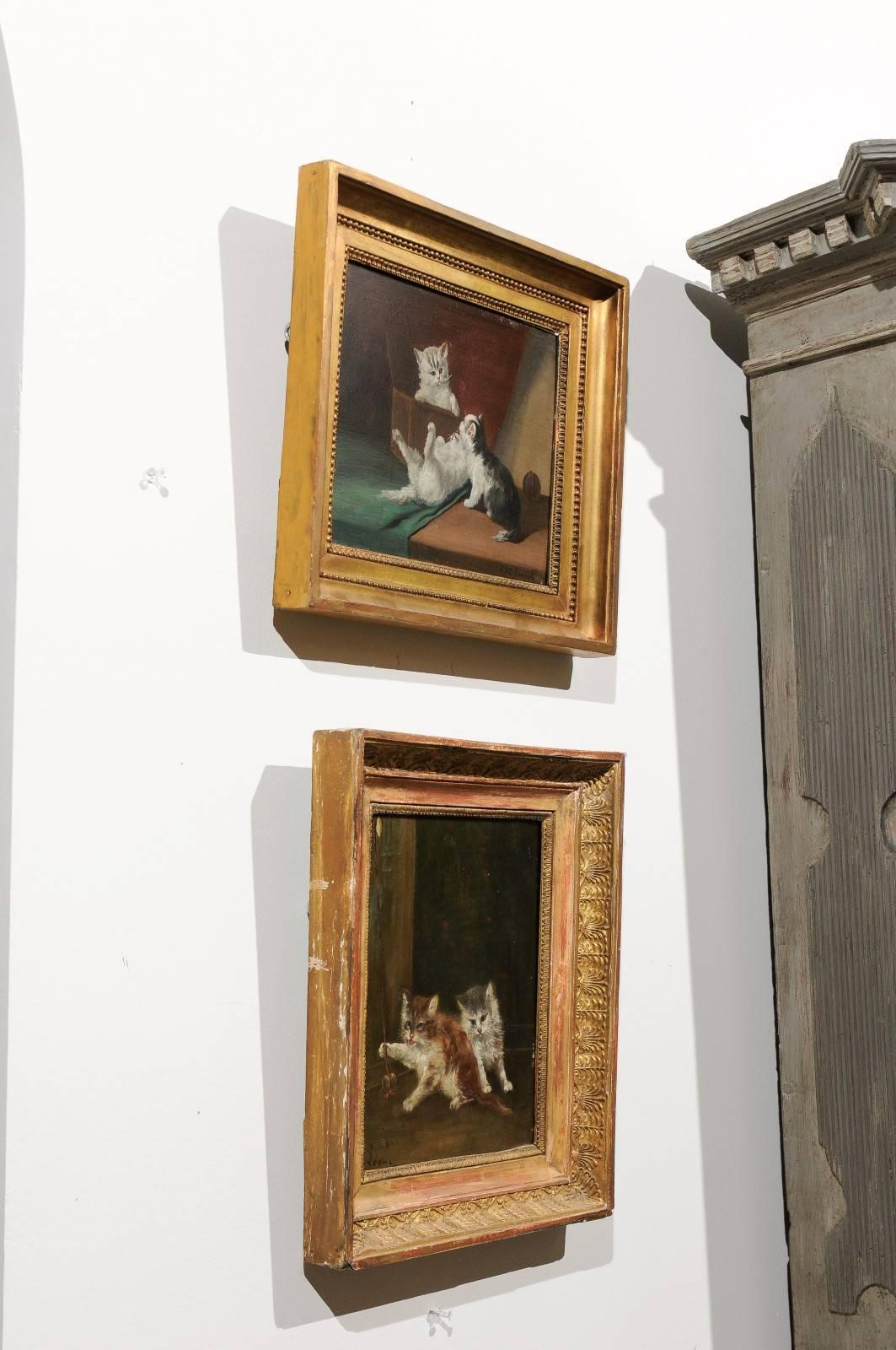 1890s Oil on Canvas Painting of Kittens Playing Signed by French Artist Laroche 3