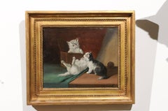 Peinture à l'huile sur toile des années 1890 représentant des chatons jouant, signée par l'artiste français Laroche