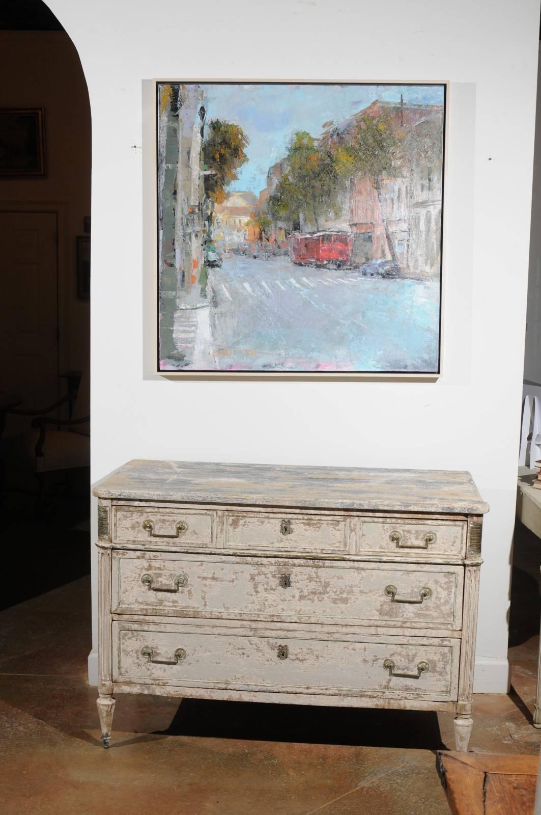French Neoclassical 1810 White Painted Three-Drawer Commode with Bronze Mounts In Good Condition In Atlanta, GA