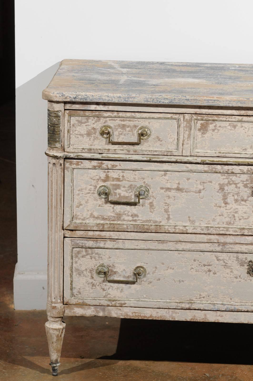 19th Century French Neoclassical 1810 White Painted Three-Drawer Commode with Bronze Mounts