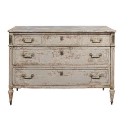 French Neoclassical 1810 White Painted Three-Drawer Commode with Bronze Mounts