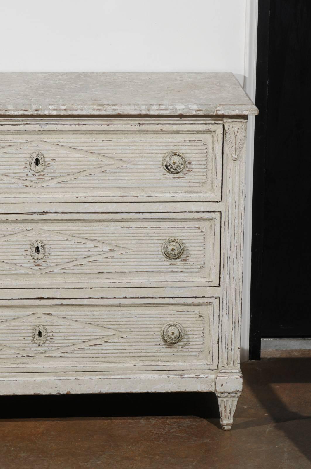 18th Century Danish Neoclassical Period Three-Drawer Painted Commode with Diamond Motifs