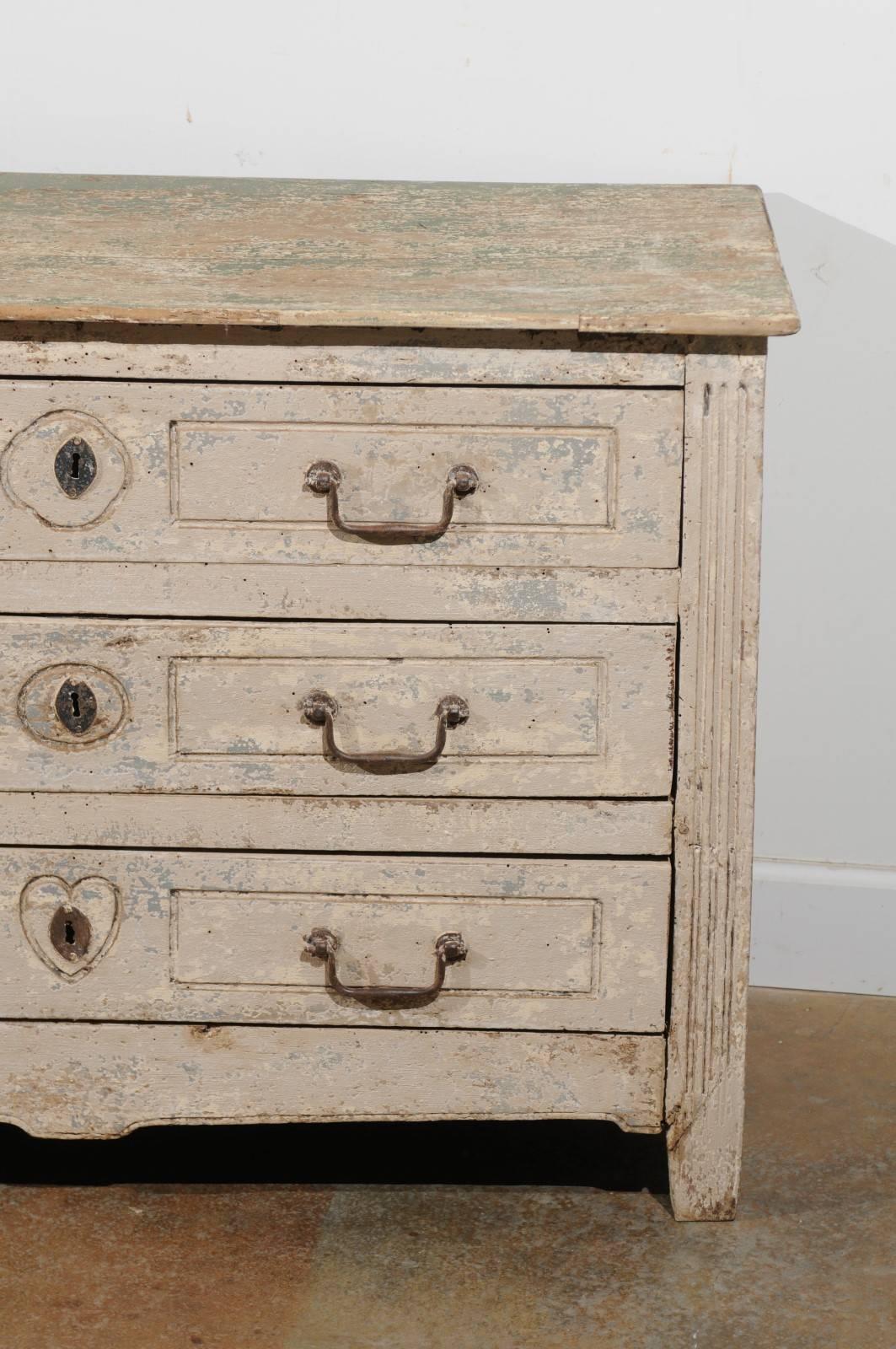 19th Century Petite French 1800s Neoclassical Painted Three-Drawer Chest from Aix-en-provence