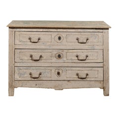 Petite French 1800s Neoclassical Painted Three-Drawer Chest from Aix-en-provence