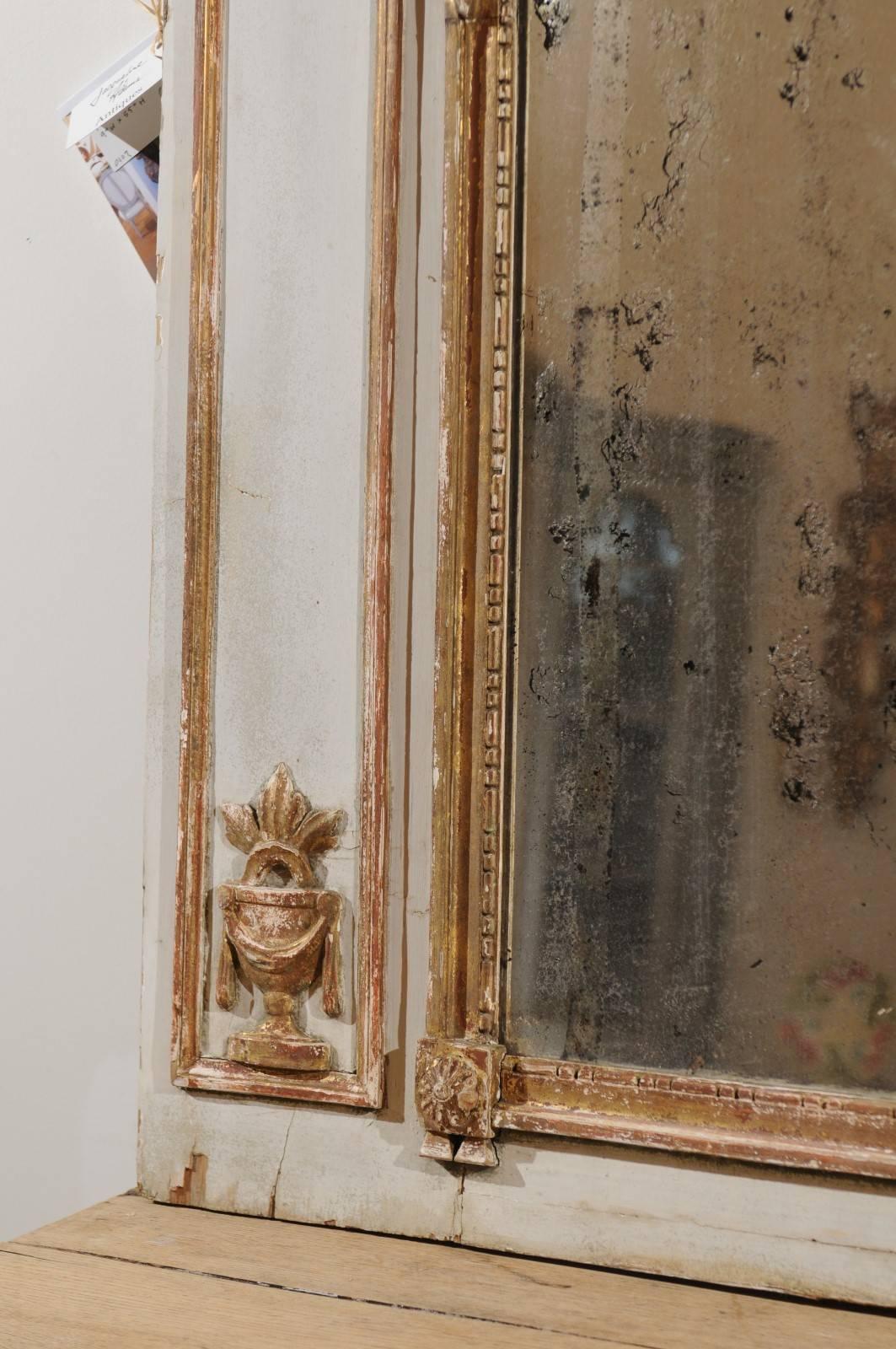 Louis XV Style French Wooden Trumeau Mirror with Painted Bouquet, circa 1850 1