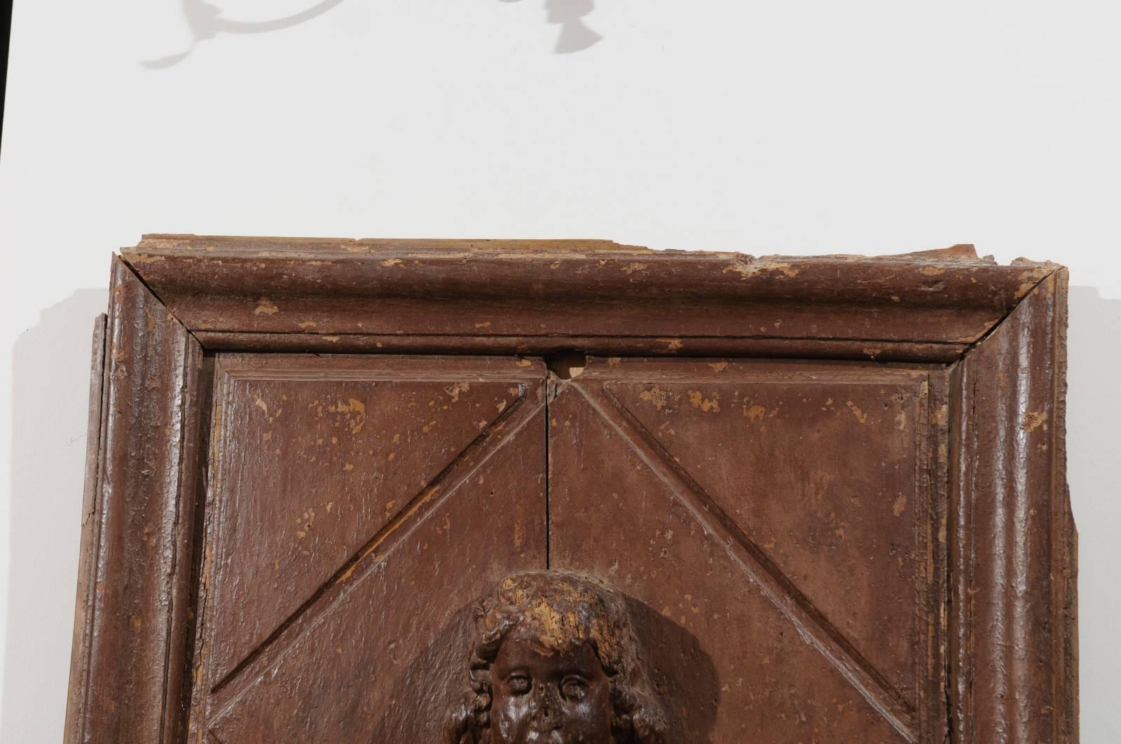 Baroque Pair of French 17th Century Wooden Panels with High-Relief Carved Cherubs