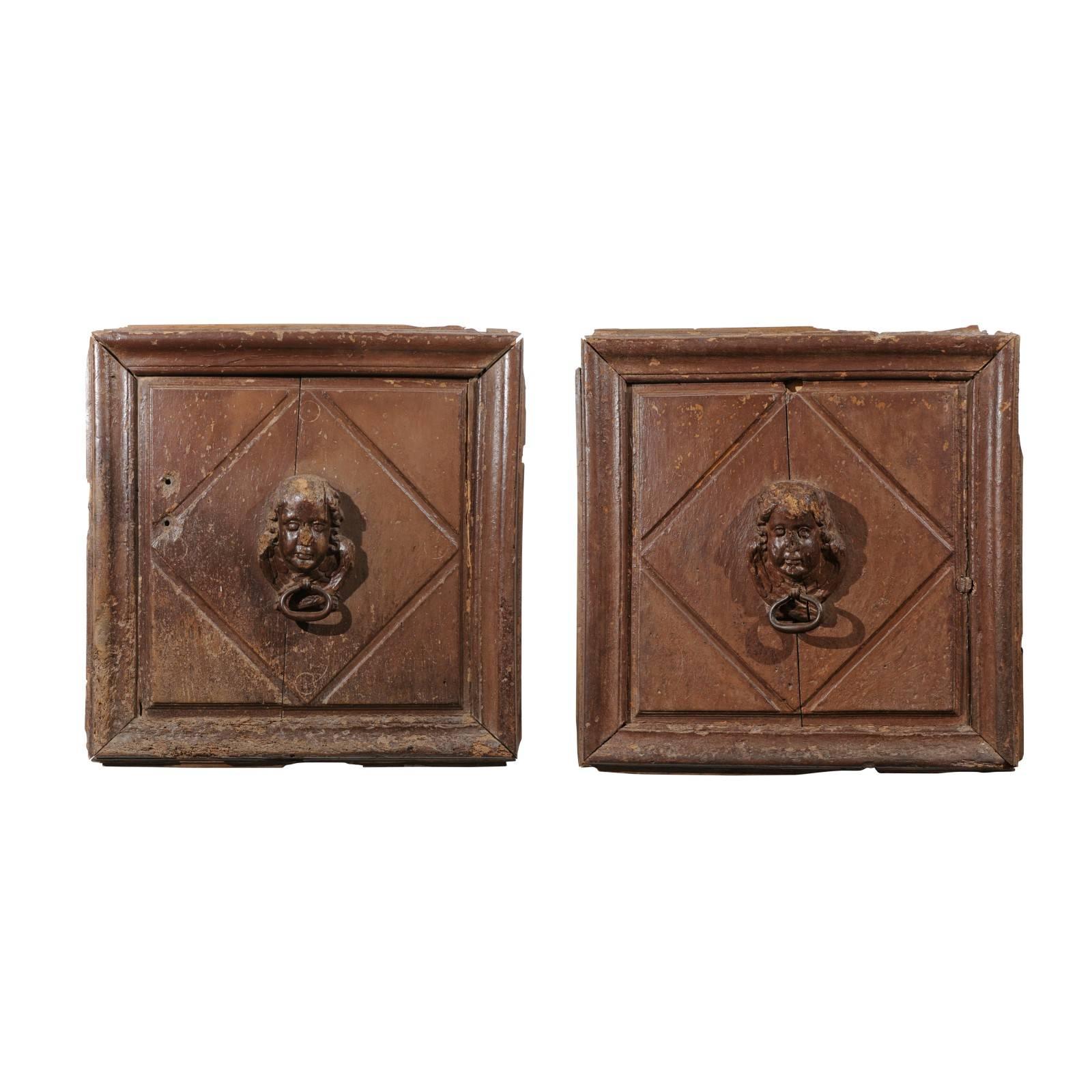 Pair of French 17th Century Wooden Panels with High-Relief Carved Cherubs