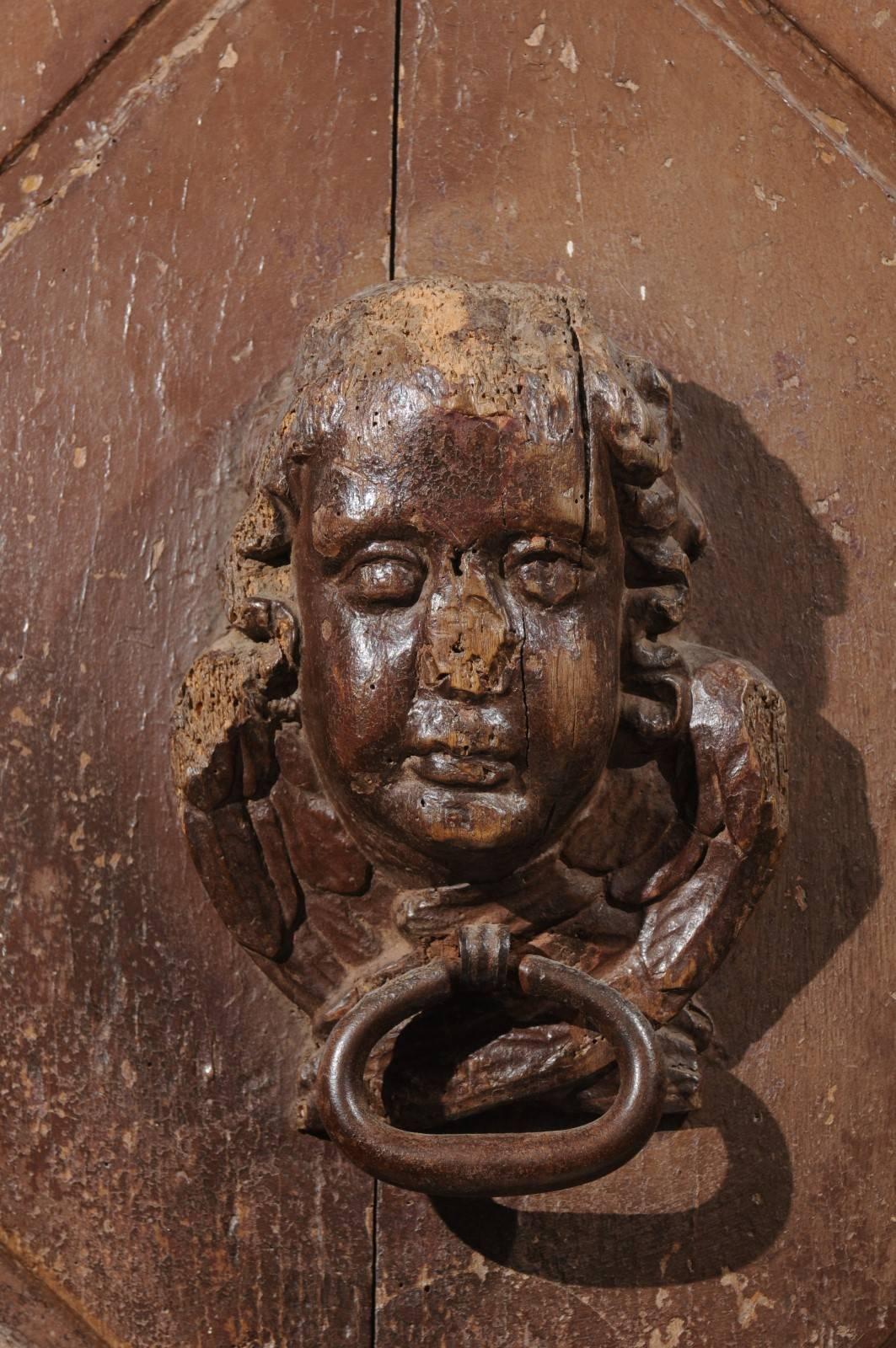 Pair of French 17th Century Wooden Panels with High-Relief Carved Cherubs 4
