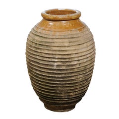 Early 19th Century Medium Size Greek Terracotta Olive Jar with Yellow Glaze