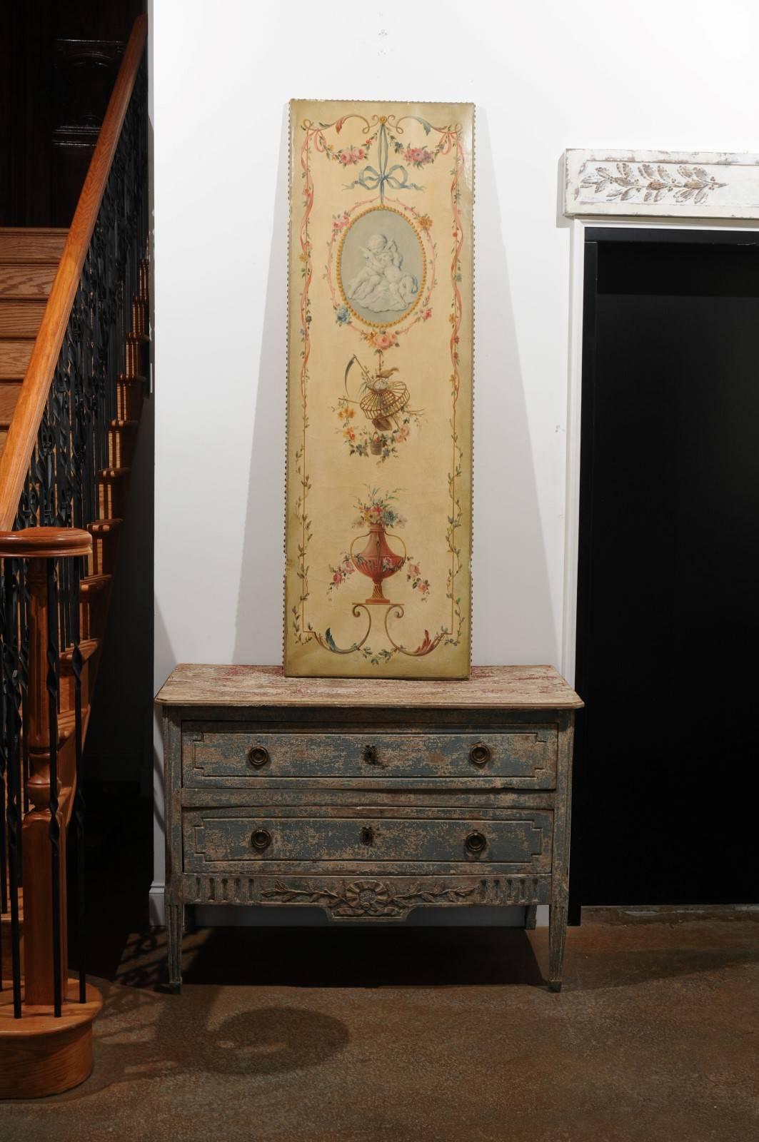 19th Century Italian Single Decorative Panel with Cherubs and Floral Motifs In Good Condition In Atlanta, GA