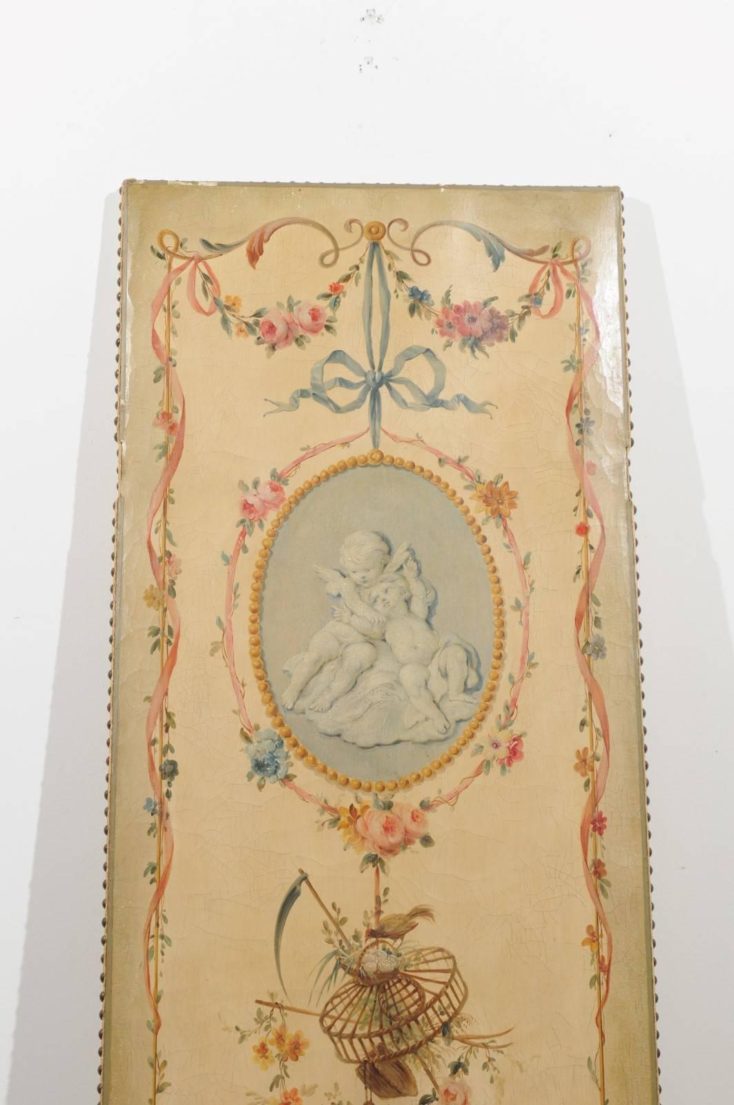 19th Century Italian Single Decorative Panel with Cherubs and Floral Motifs 2