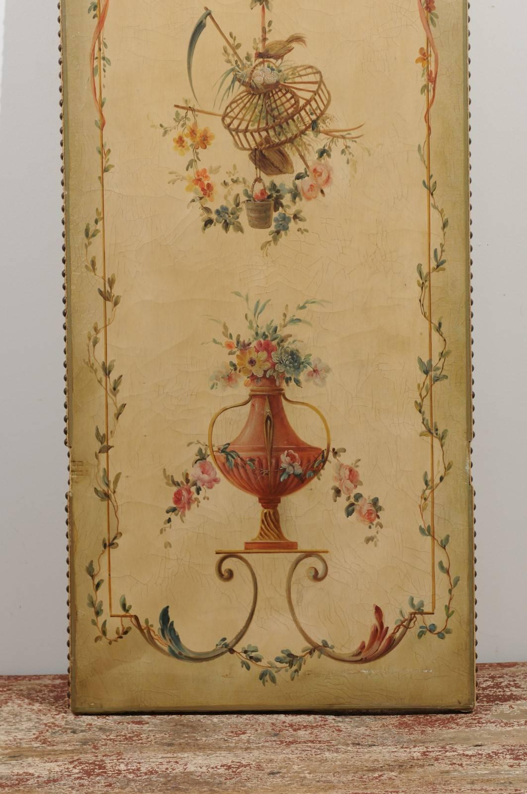 Canvas 19th Century Italian Single Decorative Panel with Cherubs and Floral Motifs