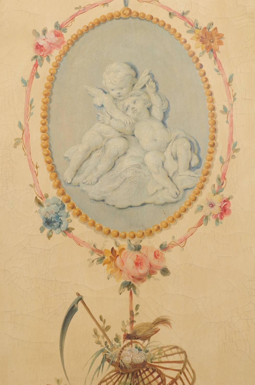 19th Century Italian Single Decorative Panel with Cherubs and Floral Motifs 3
