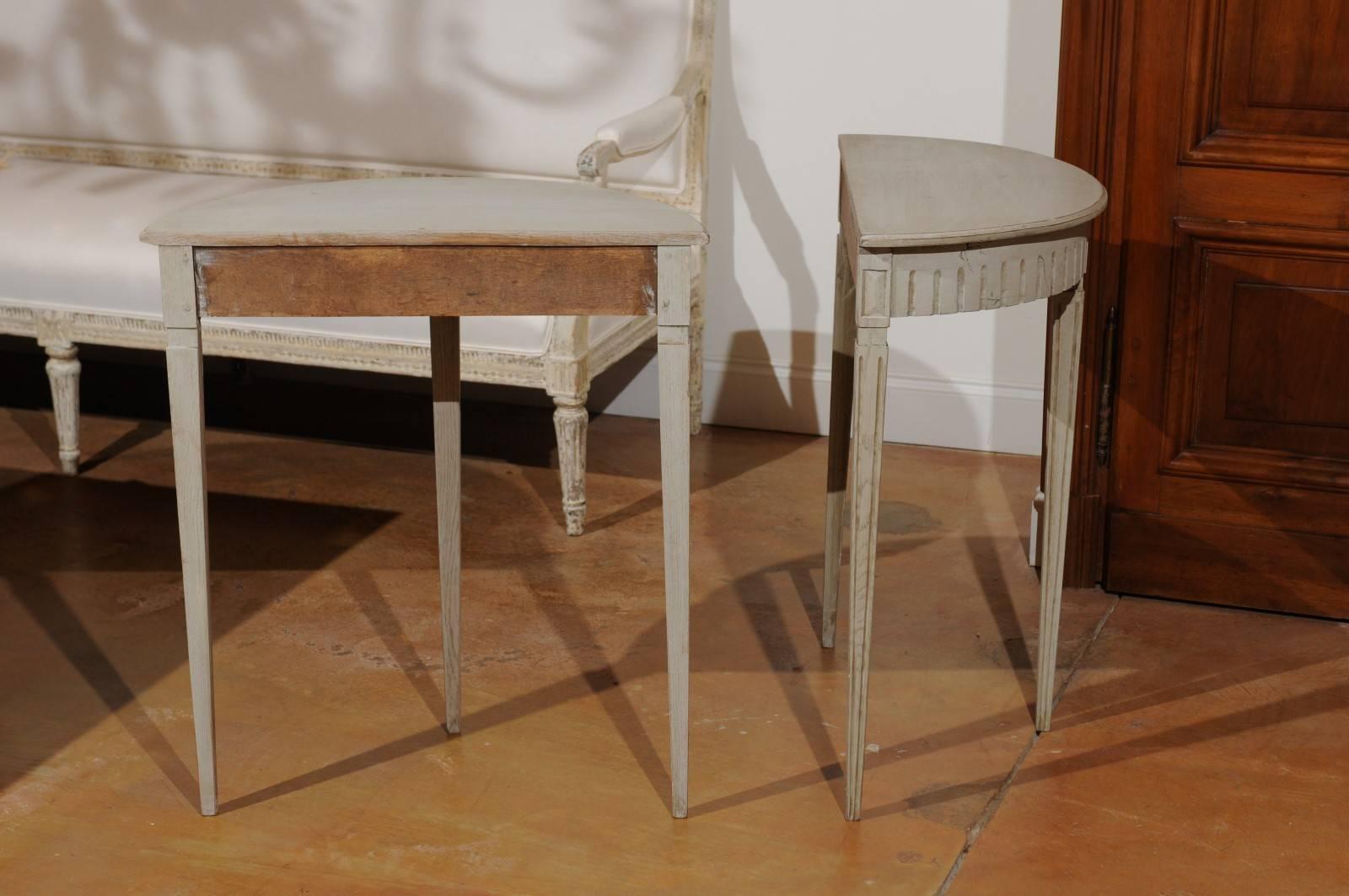 Pair of Swedish 19th Century Neoclassical Style Painted Demilune Console Tables 2