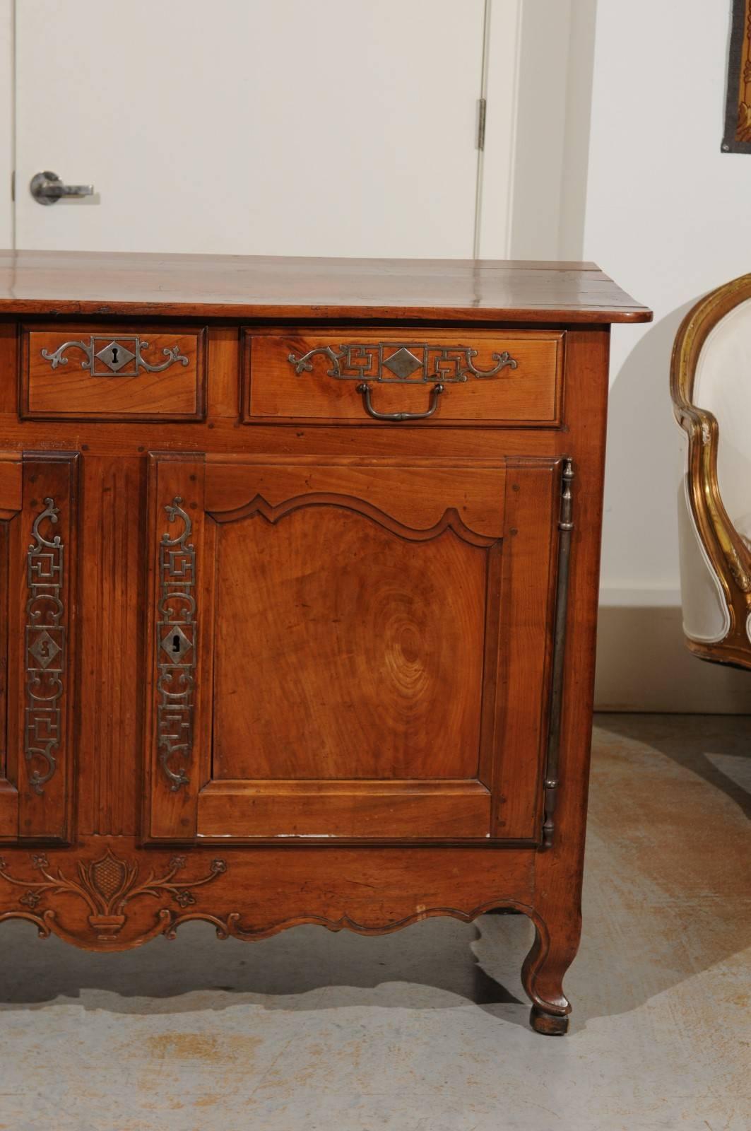 French 19th Century Cherry Three-Drawer and Two-Door Buffet with Floral Motifs 1