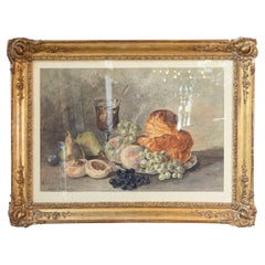 Acquerello francese di natura morta incorniciato firmato Jacques Redelsperger, 1887 circa
