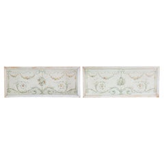 Pair of French Napoléon III 1860s Oil on Canvas Overdoors with Floral Garlands