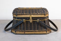 Rustic Swedish 1890s Two-Toned Wicker Tapering Basket with Large Handles