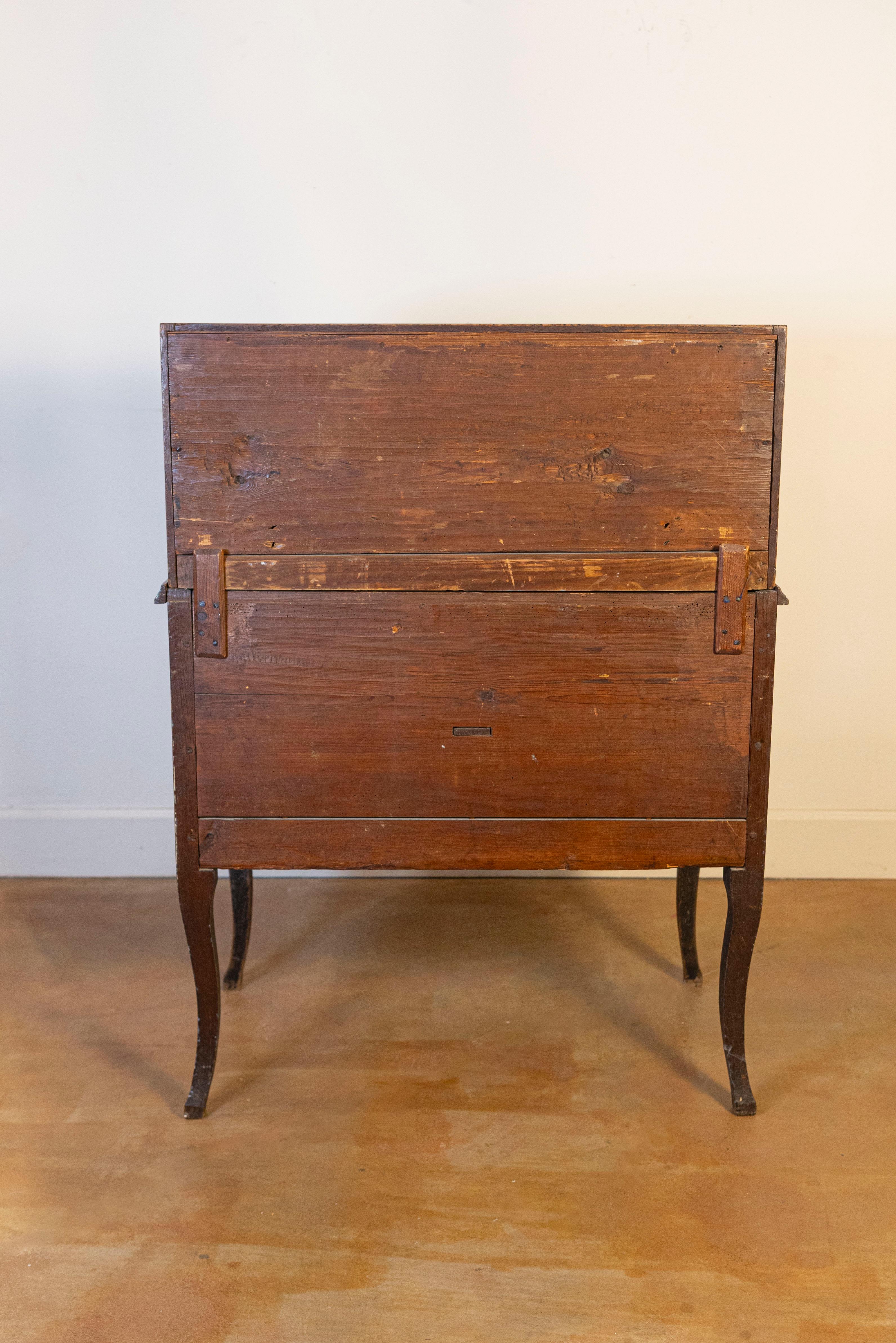 Swedish Rococo Period Slant Front Desk Painted in Black with Distressed Finish 4