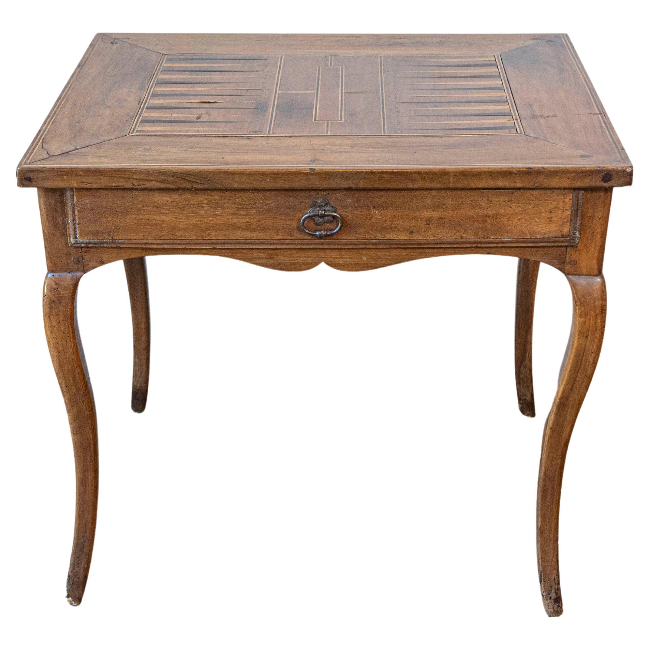 French Louis XV Style 19th Century Walnut Tric Trac Table with Mahogany Inlay