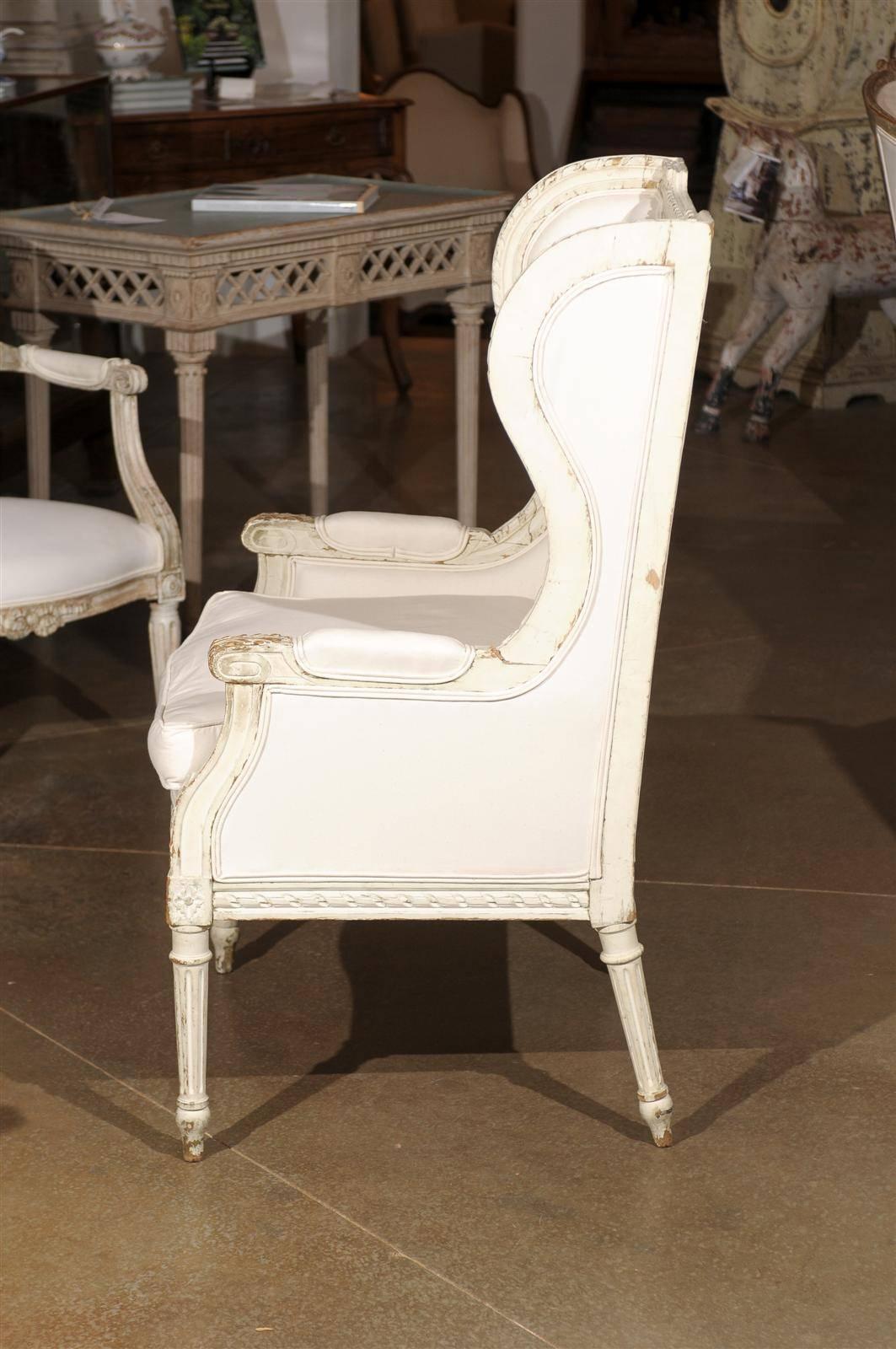 French Louis XVI Style Painted and Upholstered Bergère Chair with Custom Cushion 3