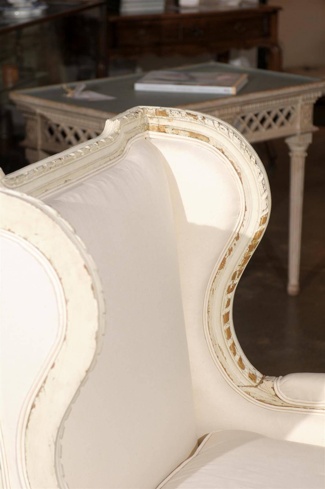 French Louis XVI Style Painted and Upholstered Bergère Chair with Custom Cushion 2