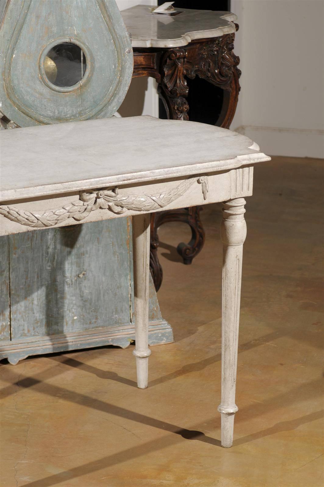 19th Century Swedish Gustavian Style Painted Wood Tea Table with Carved Swags, circa 1880