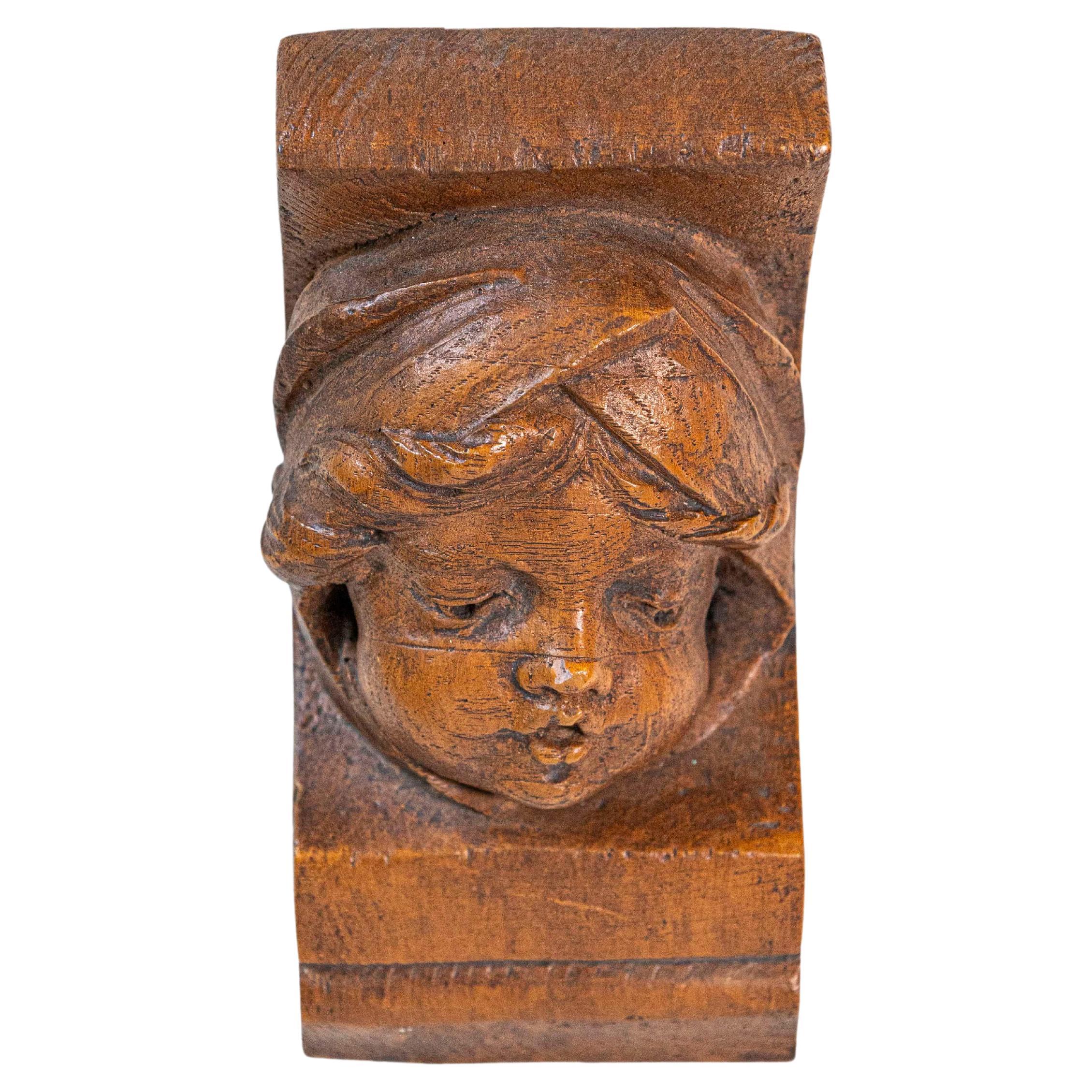 French Chubby Angel Face Terracotta Wall Bracket, 20th Century