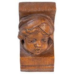 Vintage French Chubby Angel Face Terracotta Wall Bracket, 20th Century
