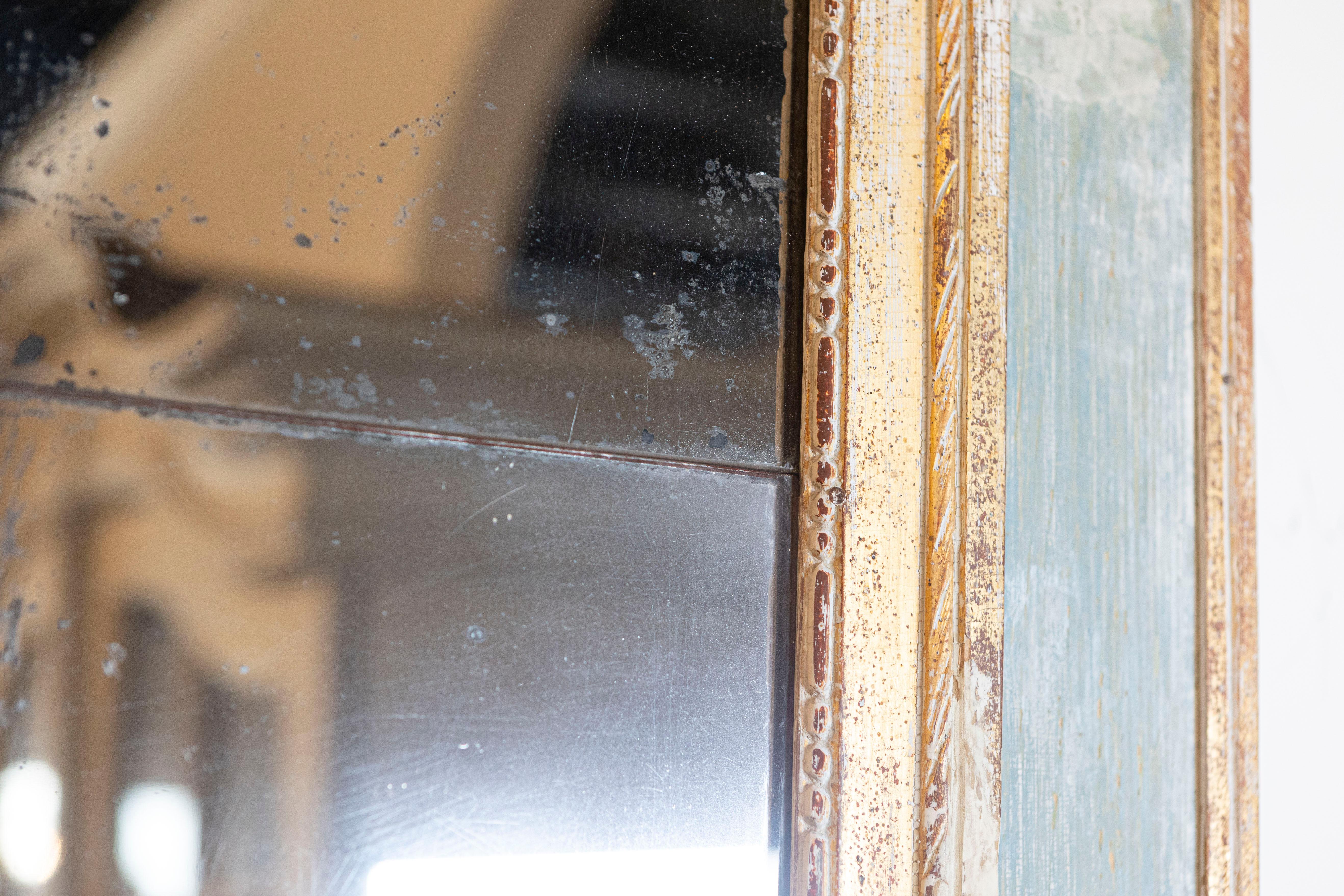 French Louis XVI Period 18th Century Painted and Parcel Gilt Trumeau Mirror In Good Condition In Atlanta, GA