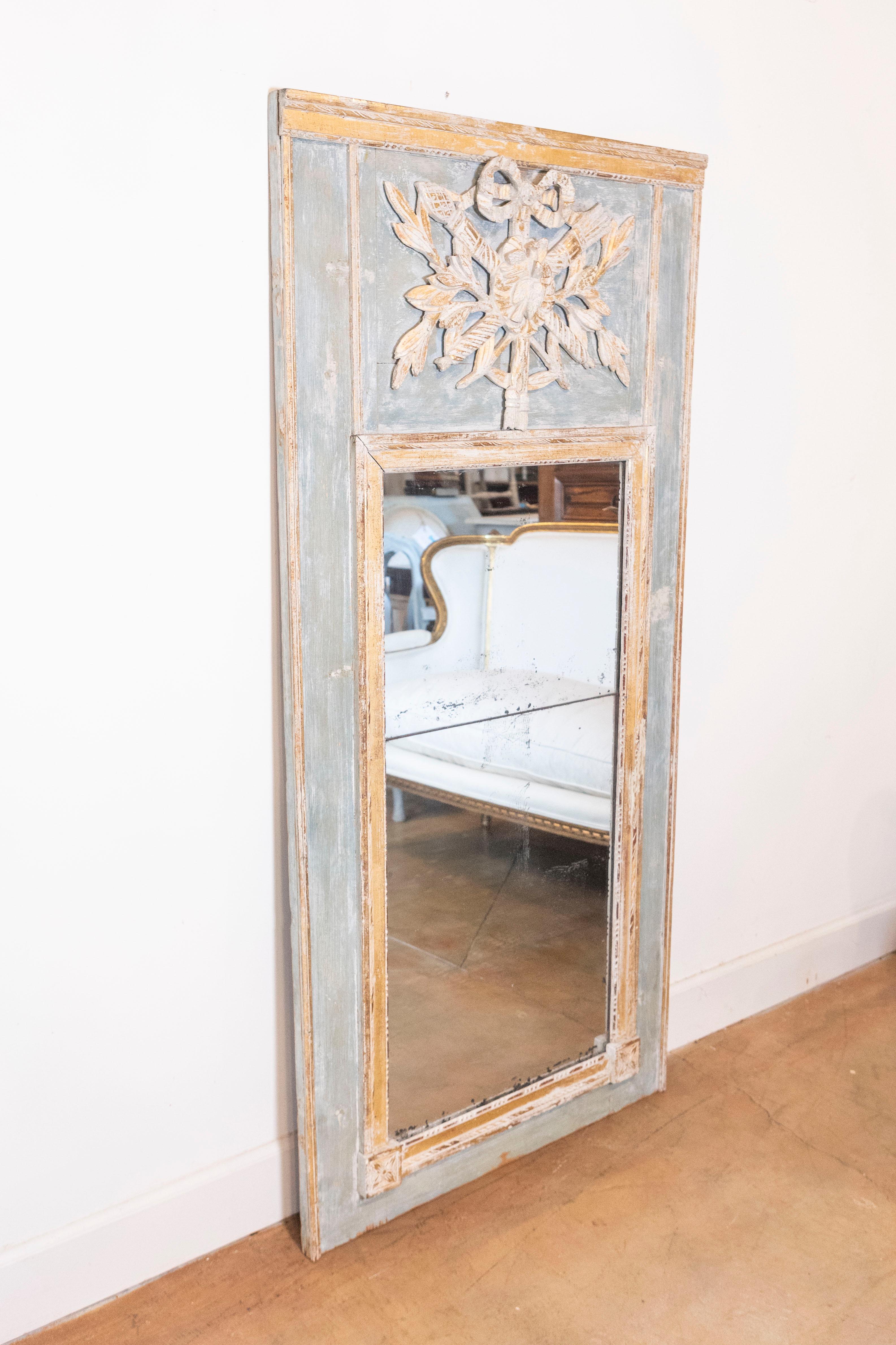 French Louis XVI Period 18th Century Painted and Parcel Gilt Trumeau Mirror 5