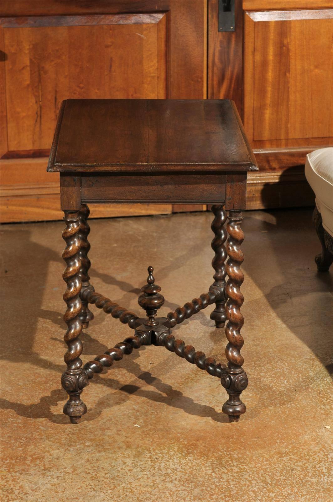 French 17th Century Louis XIII Period Walnut Side Table with Barley Twist Legs 3