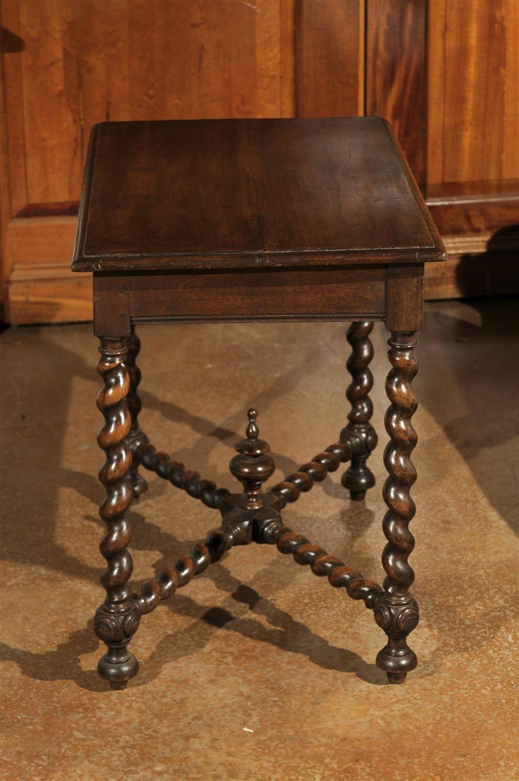 French 17th Century Louis XIII Period Walnut Side Table with Barley Twist Legs 2