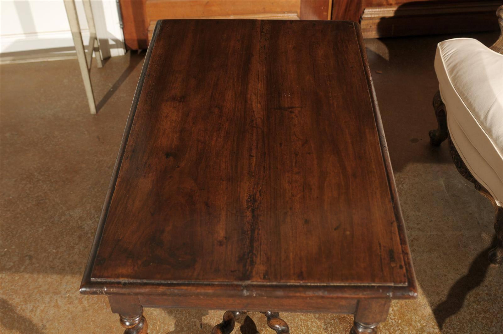 French 17th Century Louis XIII Period Walnut Side Table with Barley Twist Legs 1