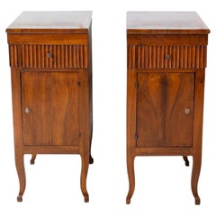 Pair of Italian 18th Century Walnut Bedside Chests with Carved Fluted Drawers
