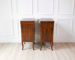 Pair of Italian 18th Century Walnut Bedside Chests with Carved Fluted Drawers
