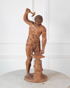 19th Century Italian Terracotta Statuette of Vulcan Forging a Dagger on an Anvil