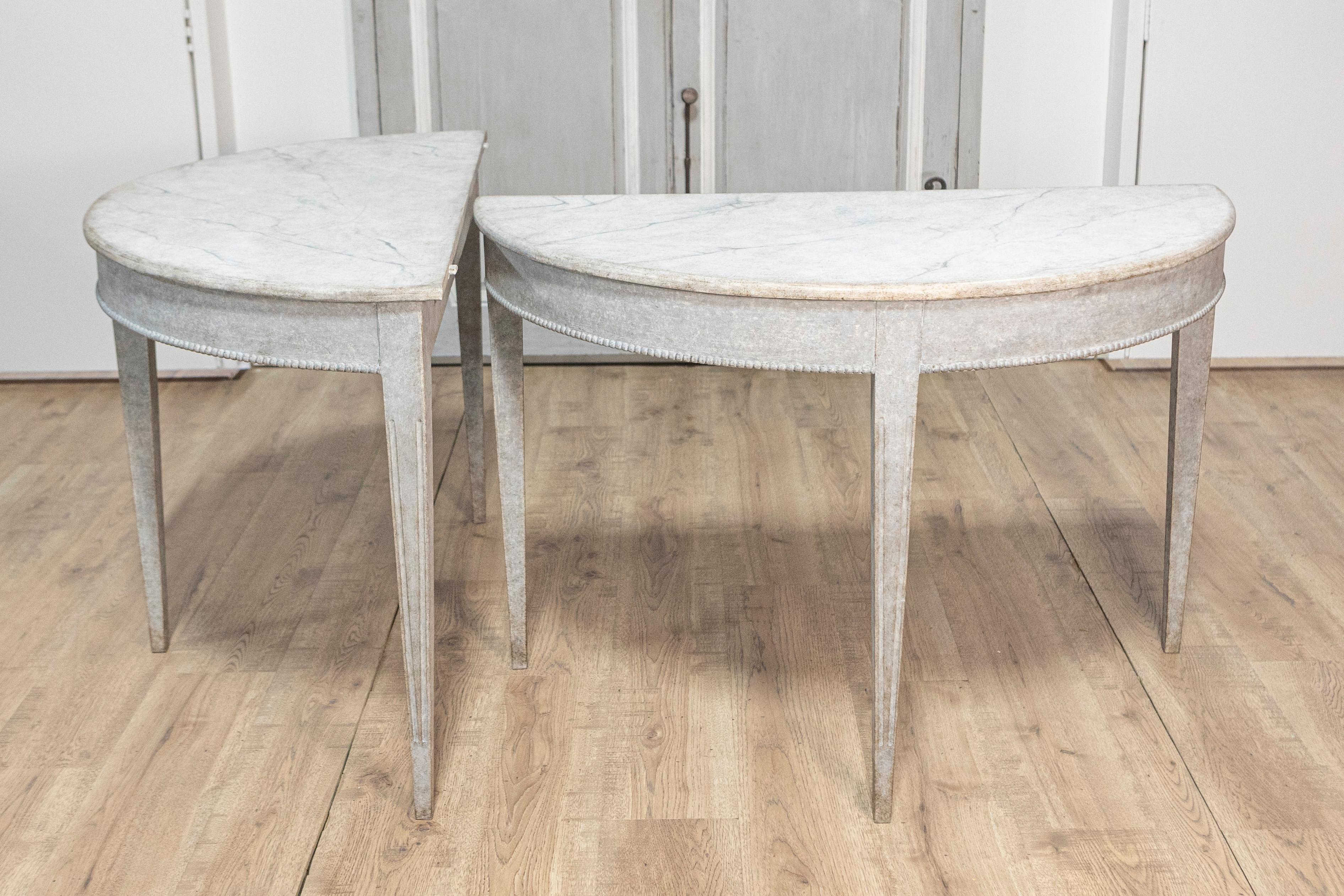 Gustavian Pair of 19th Century Swedish Demi Lune Console Tables Circa 1880