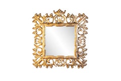 Vintage Florentine 20th Century Carved Giltwood Mirror with C-Scrolls and Foliage Motifs