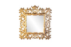 Florentine 20th Century Carved Giltwood Mirror with C-Scrolls and Foliage Motifs