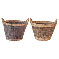 Handmade English Two Toned Wicker Baskets from Devon with Double Handles, Each