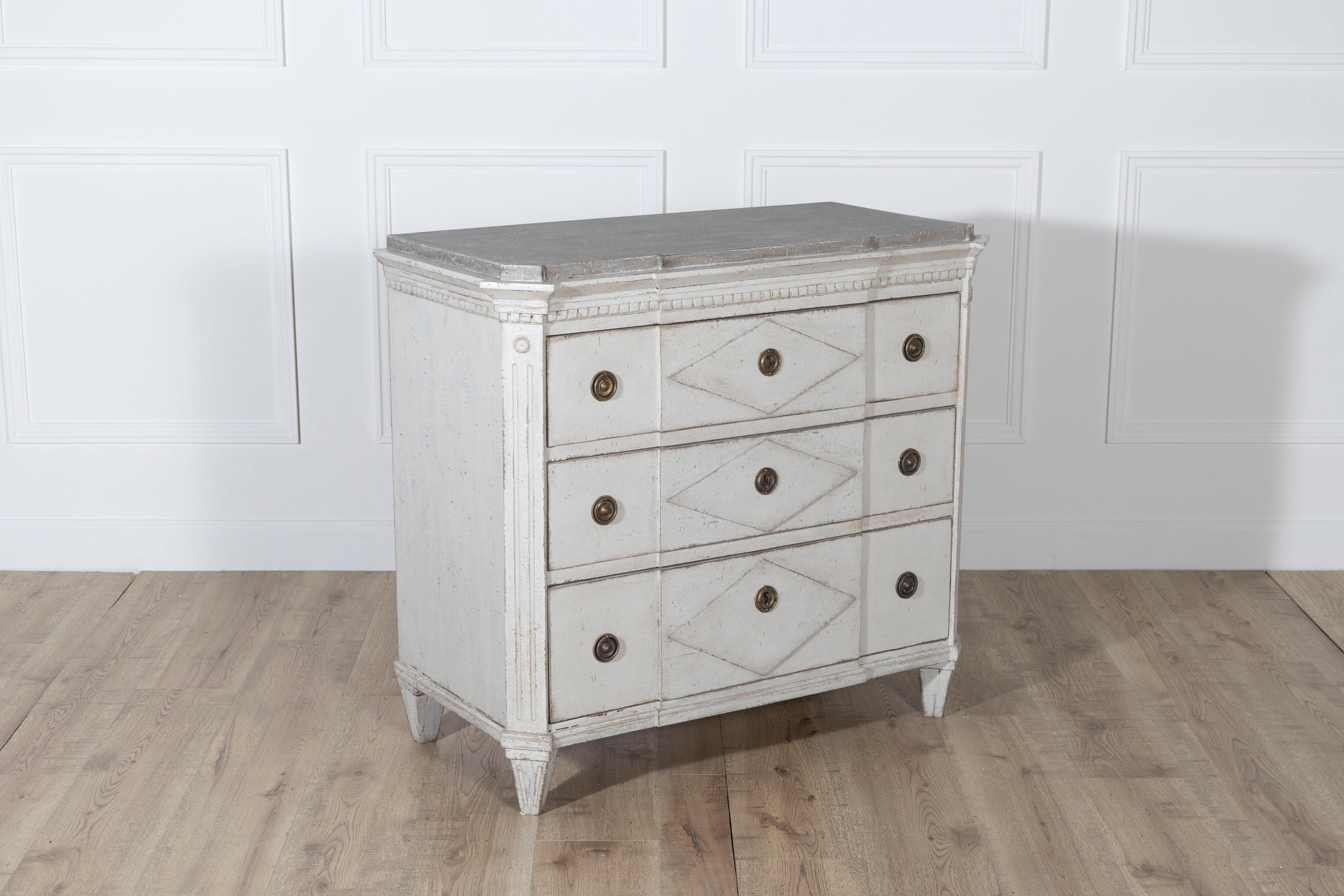 19th Century Swedish Gustavian Style Painted Chest of Drawers with Grey Top, circa 1880 For Sale