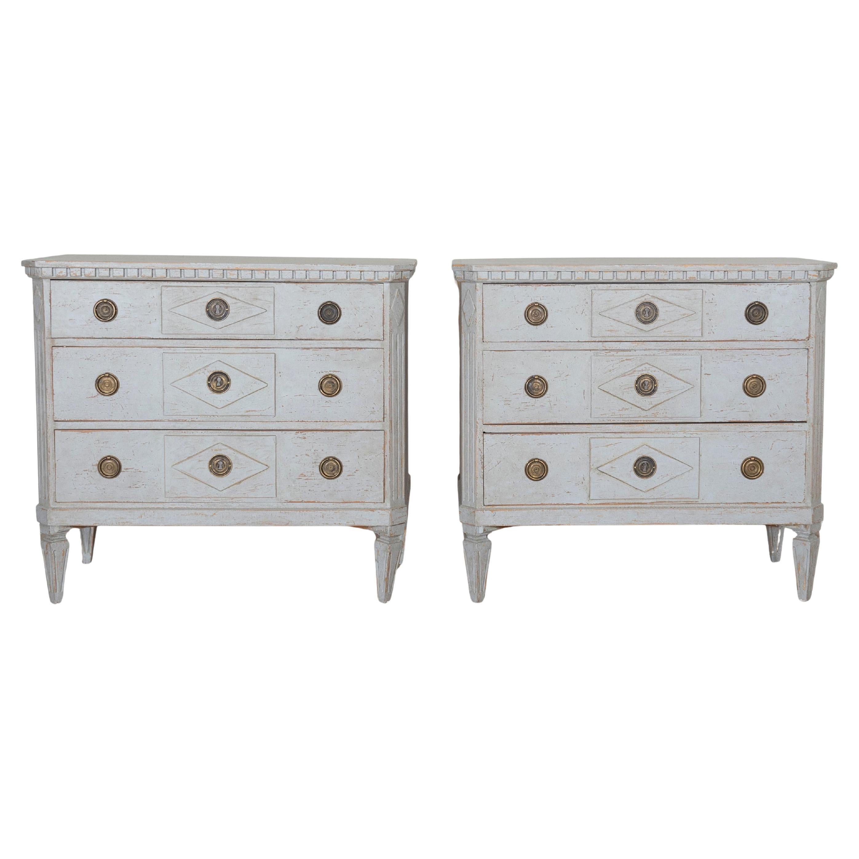 Pair of Swedish Gustavian Style Painted Chests with Carved Detail, circa 1920 For Sale