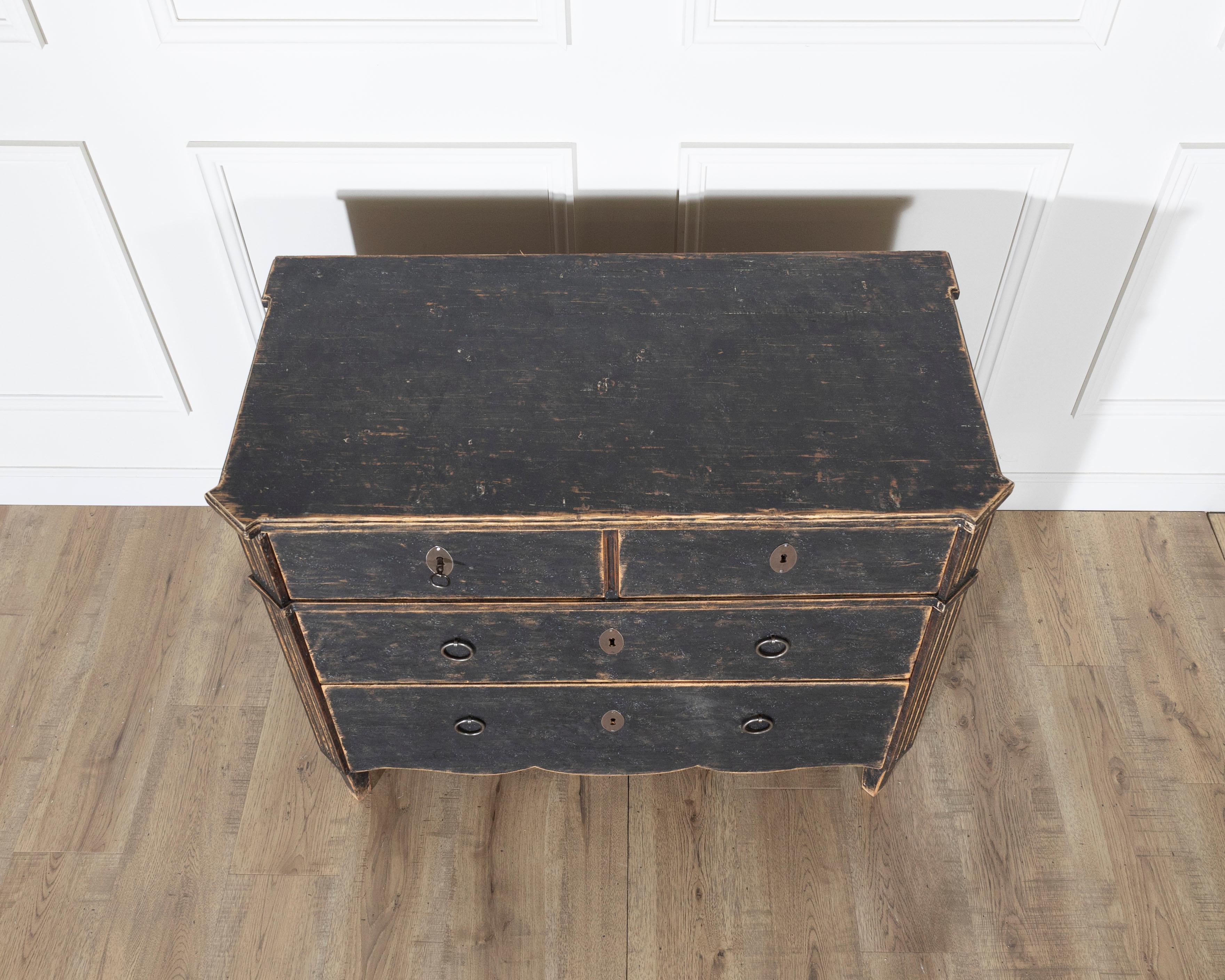 Swedish 18th Century Gustavian Period Commode in Black Paint, circa 1780 For Sale