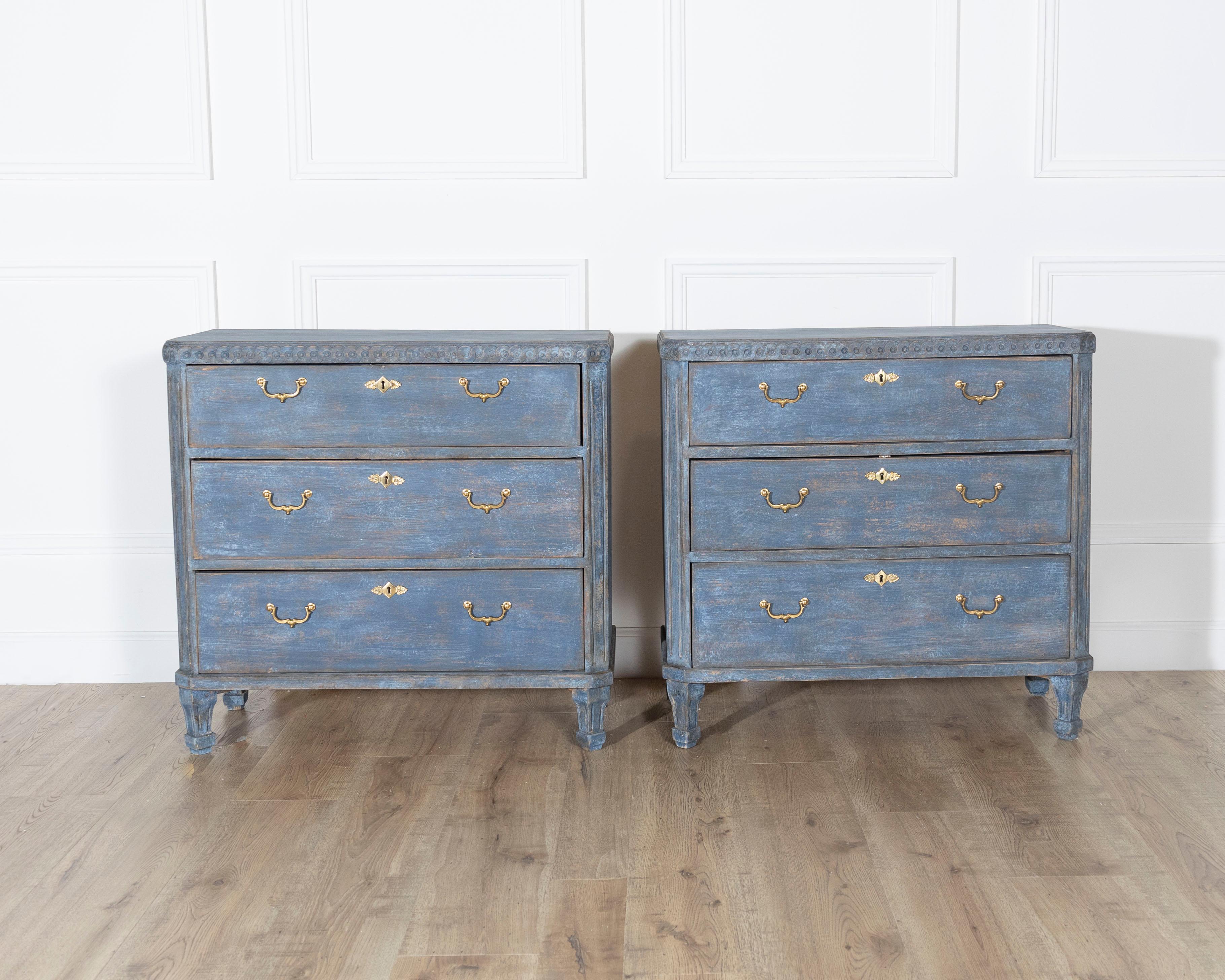 Pair of Swedish Blue Painted Chests of Drawers, circa 1870 In Good Condition For Sale In Atlanta, GA